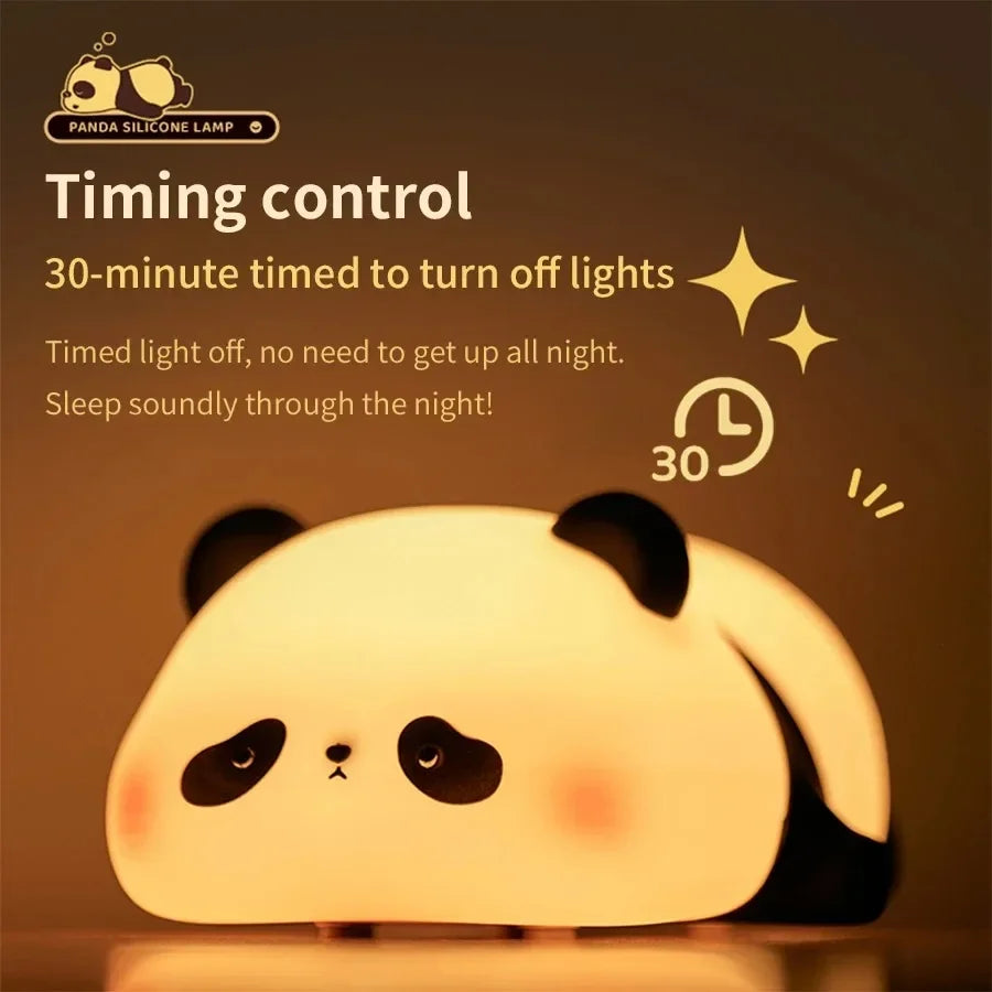 Mini Panda Night Lights Silicone Timing Rechargeable Lamp Cartoon Creative Bedroom Light Decor Bedside Lamp for Kids Cute Gift