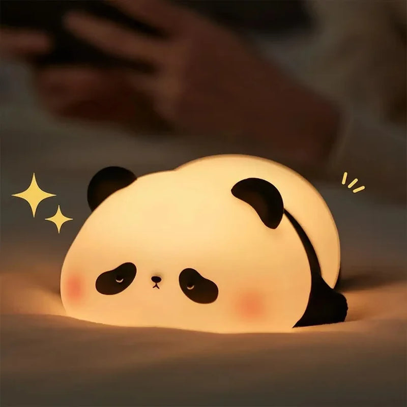 Mini Panda Night Lights Silicone Timing Rechargeable Lamp Cartoon Creative Bedroom Light Decor Bedside Lamp for Kids Cute Gift